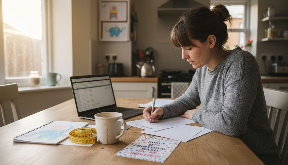 Woman preparing banner checklist at kitchen table