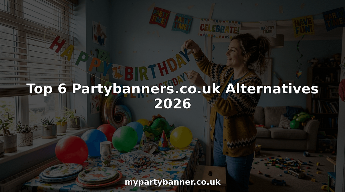 Person adjusting festive personalised party banners in home