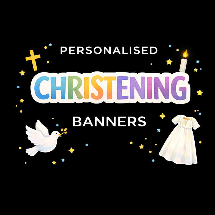 Personalised christening banner with custom name and soft elegant design