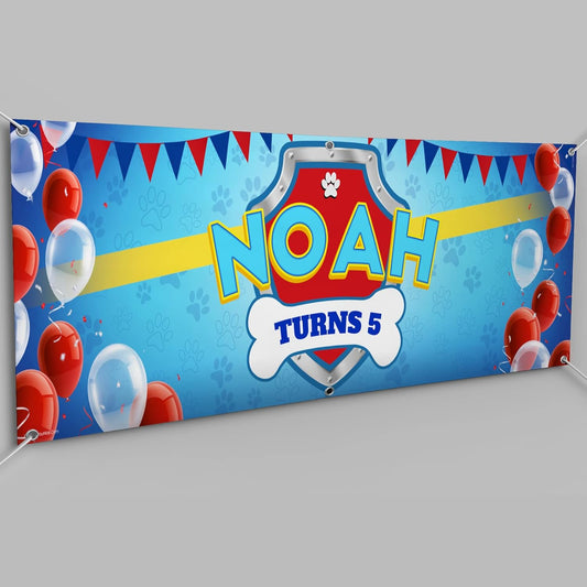 Personalised Birthday Banner - Blue Paw Print Theme Theme