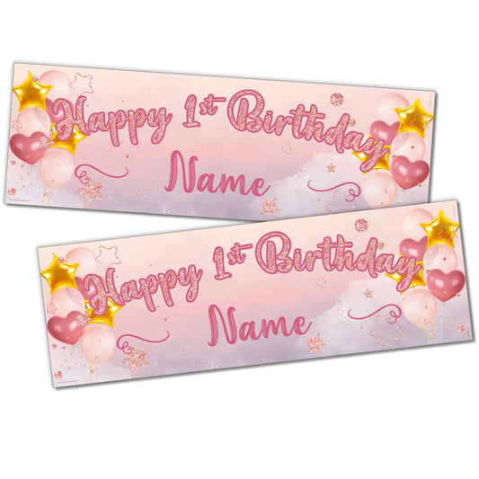 Personalised Birthday Banner - Pink Star Theme Theme