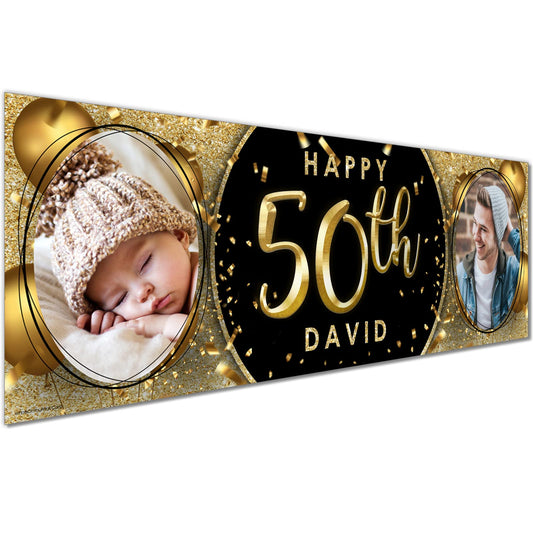 Personalised Birthday Banner - Black And Gold Theme Theme