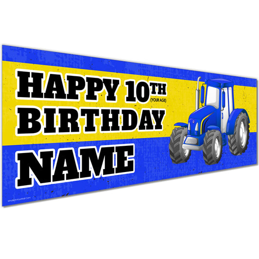 Personalised Birthday Banner - Blue Tractor Theme Theme