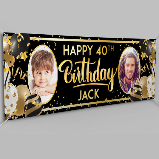 Personalised Birthday Banner - Black Gold Theme