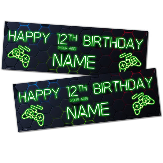 Personalised Birthday Banner - Neon Gamer Theme Theme