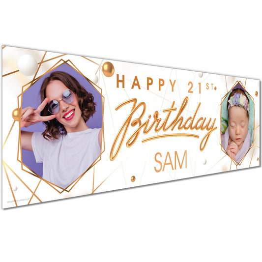 Personalised Birthday Banner - White Design Theme