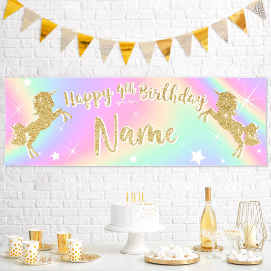 Personalised Birthday Banner - Unicorn Rainbow Theme Theme