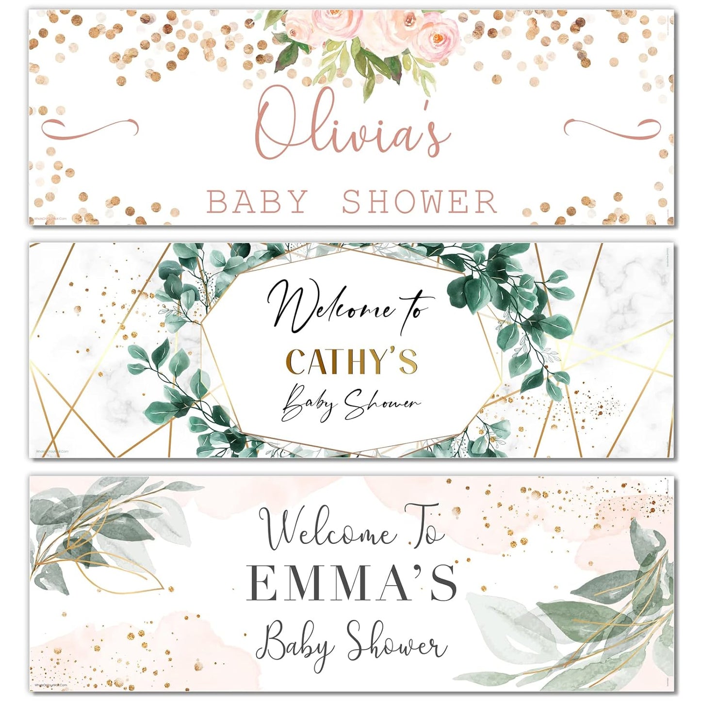 Personalised Baby Shower Banner - Botanical Leaf Design Theme