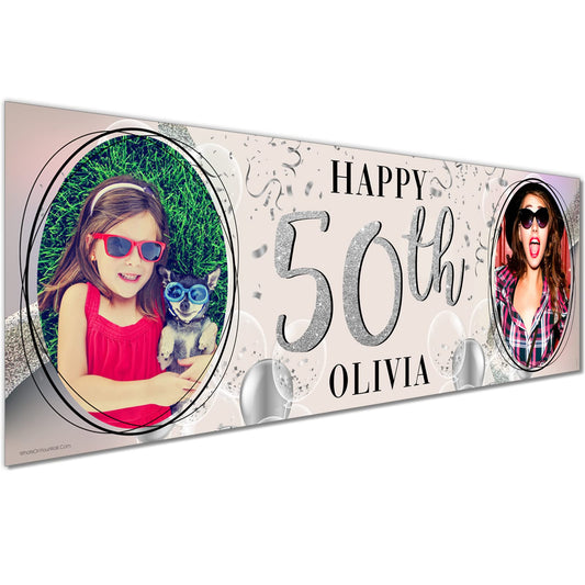 Personalised Birthday Banner - Grey Design Theme