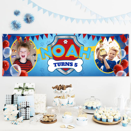 Personalised Birthday Banner - Blue Decoration Paw Theme