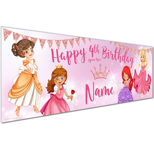 Personalised Birthday Banner - Pink Princess Theme Theme