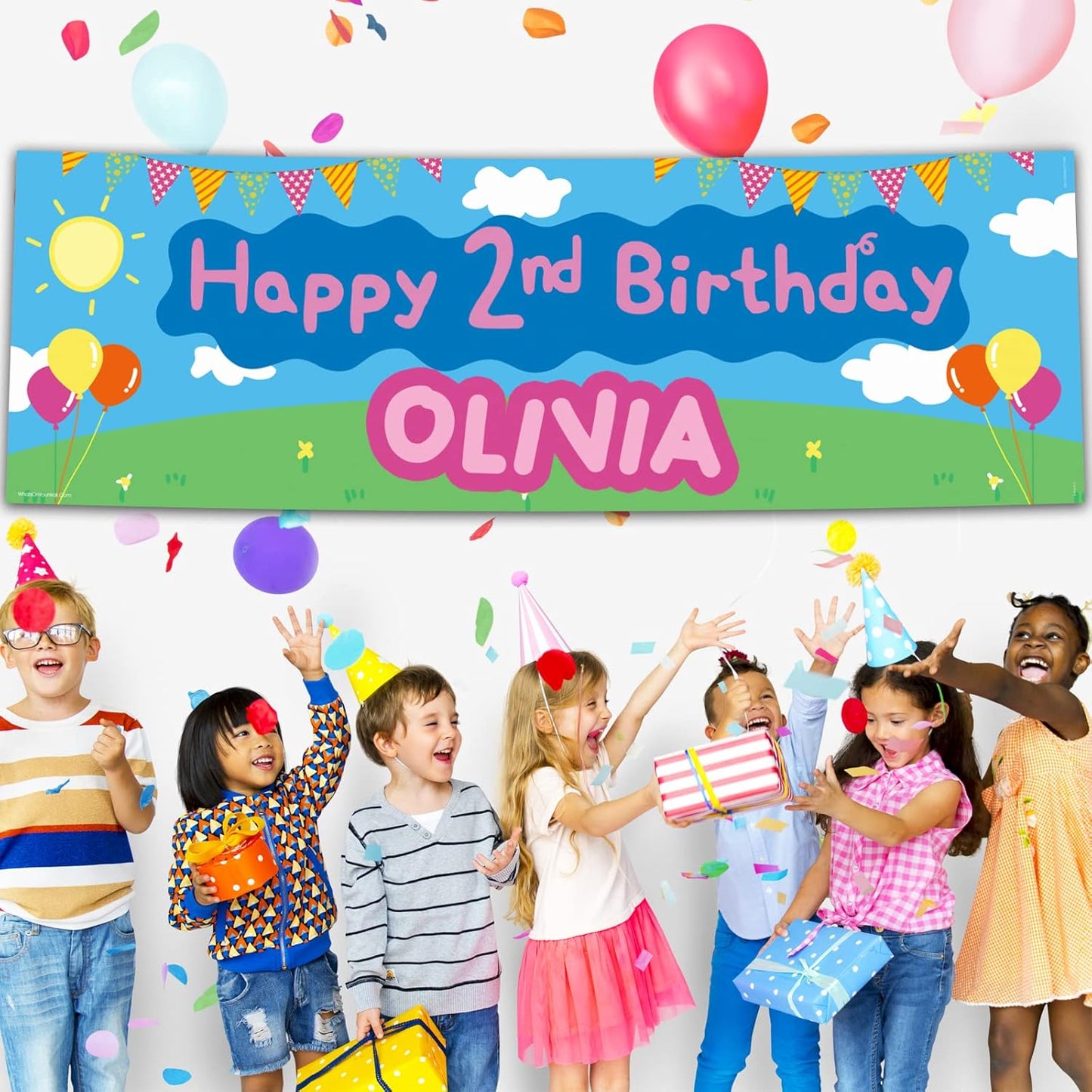 Personalised Birthday Banner - Pink In And Blue Theme