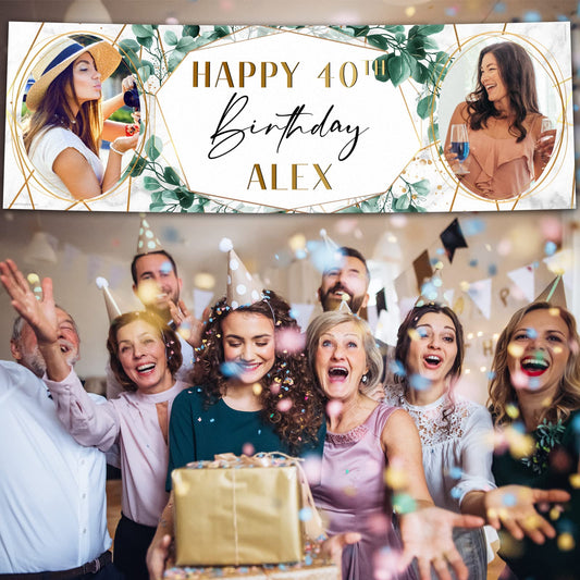 Personalised Birthday Banner - White Gold Design Theme
