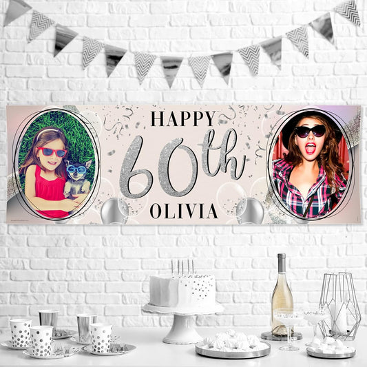 Personalised Birthday Banner - Grey Design Theme