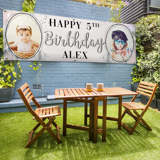 Personalised Birthday Banner - Grey Design Theme