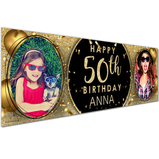 Personalised Birthday Banner - Black Gold Decoration For Theme