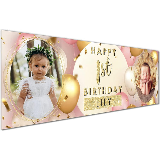 Personalised Birthday Banner - Pink Gold Bunting Theme