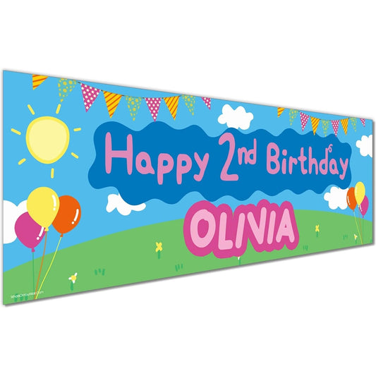 Personalised Birthday Banner - Pink In And Blue Theme
